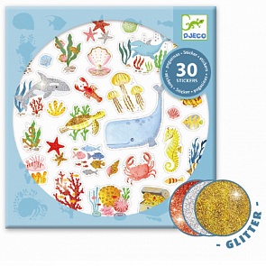 Набор наклеек - Под водой, 30 блестящих стикеров (Djeco, 09261)